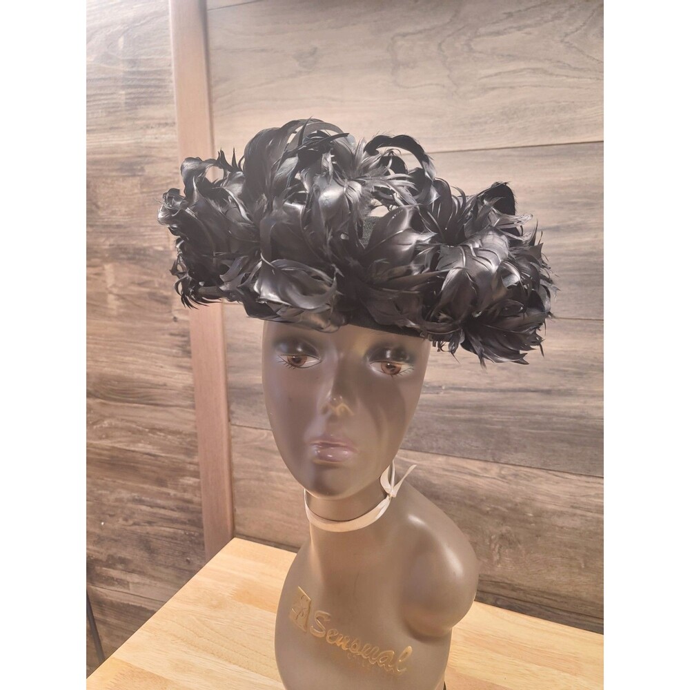 Vintage Black Feather Church Dress Hat Kentucky Derby Holiday Cocktail